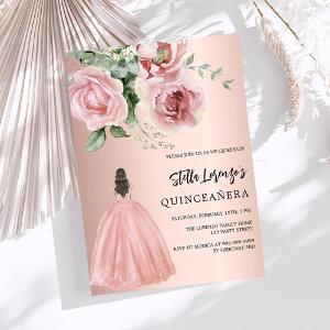Rose gold dress pink florals Quinceanera luxury