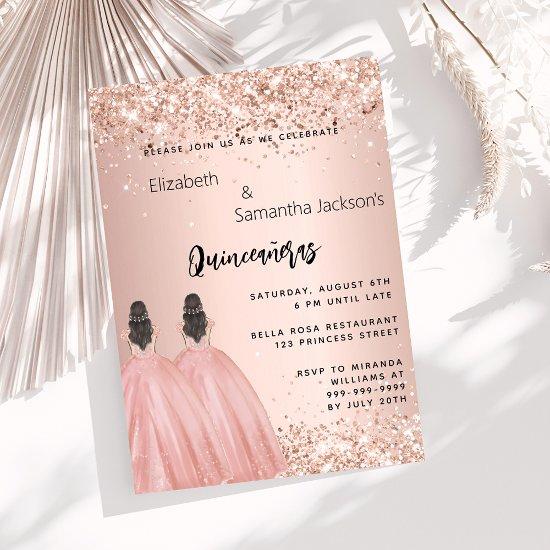 Rose gold dress twin girls Quinceanera