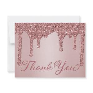 Rose Gold Dripping Glitter Quinceanera Thank You Card