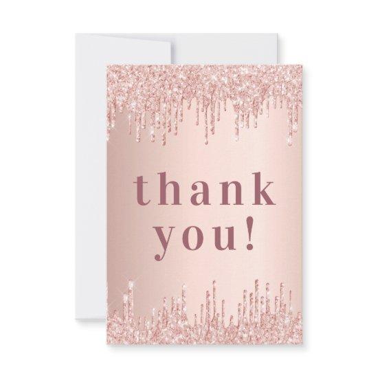 Rose gold drips birthday thank you card