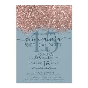 Rose Gold Dusty Blue Glitter Confetti Quinceañera