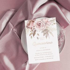 Rose Gold, Dusty Rose & Blush Flowers Quinceañera Foil