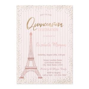 Rose Gold Eiffel Tower Confetti Stripe Quinceanera