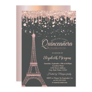 Rose Gold Eiffel Tower,Drips Dots Quinceañera
