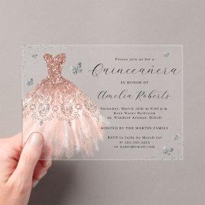 Rose Gold Elegant Butterfly Dress Quinceanera Acrylic