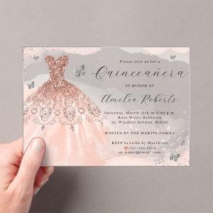 Rose Gold Elegant Dress Butterfly Quinceanera Acrylic