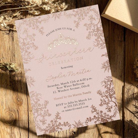 Rose Gold Elegant Vintage Quinceanera  Foil