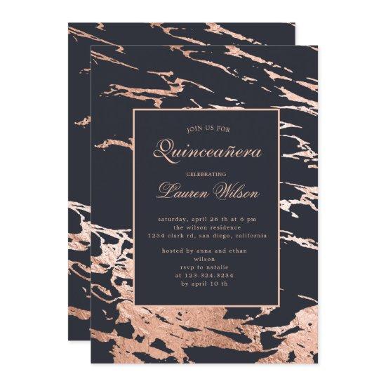 rose gold faux foil marble Quinceanera
