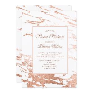 rose gold faux foil marble Sweet Sixteen Invitatio