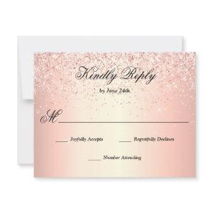 Rose Gold Faux Glitter Sparkle RSVP Card