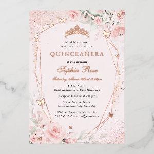 Rose Gold Floral Blush Pink Butterfly Quinceanera Foil