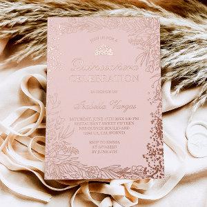 Rose Gold floral blush pink Tiara chic Quinceanera Foil