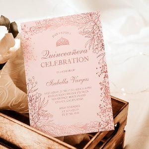 Rose gold floral blush Tiara chic Quinceañera