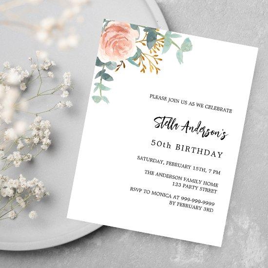 Rose gold floral budget birthday