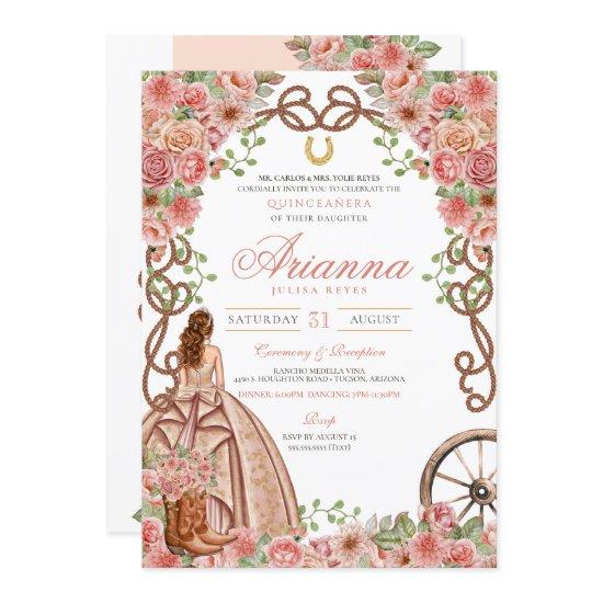 Rose Gold Floral Country Western Fancy Quinceañera
