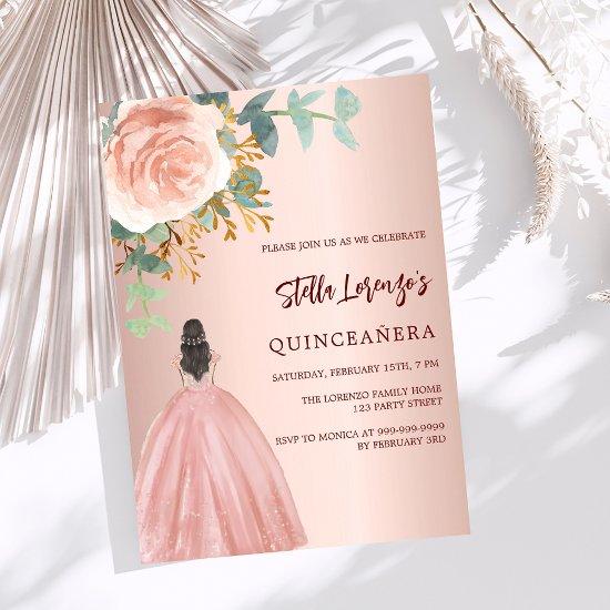 Rose gold floral dress Quinceanera luxury