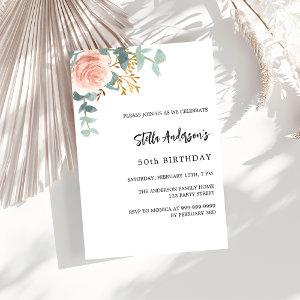 Rose gold floral greenery script birthday  postcard