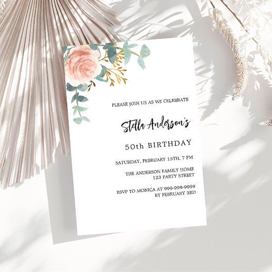 Rose gold floral greenery script birthday  postcard
