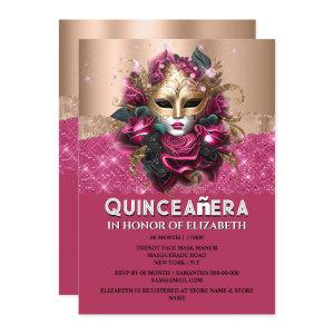 Rose gold floral masquerade Quinceañera birthday