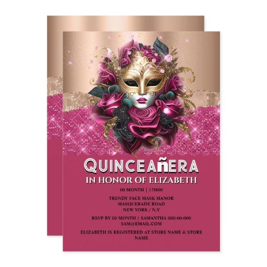 Rose gold floral masquerade Quinceañera birthday