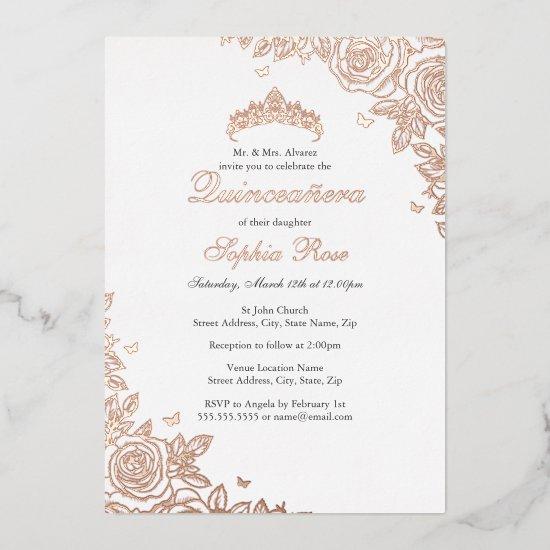 Rose Gold Floral Quinceanera Birthday  Foil