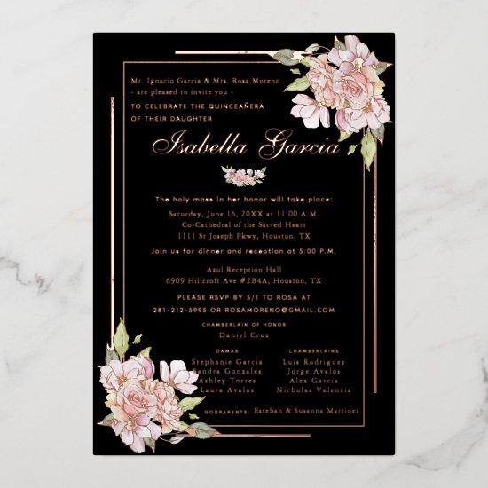 Rose Gold Floral Quinceañera Birthday  Foil