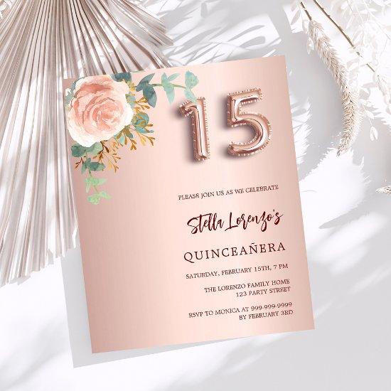 Rose gold floral Quinceanera budget