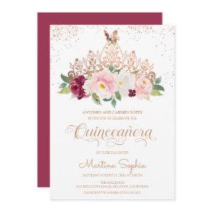 Rose Gold Floral Tiara & Butterfly Quinceanera