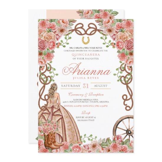 Rose Gold Floral Western Elegant Quinceañera