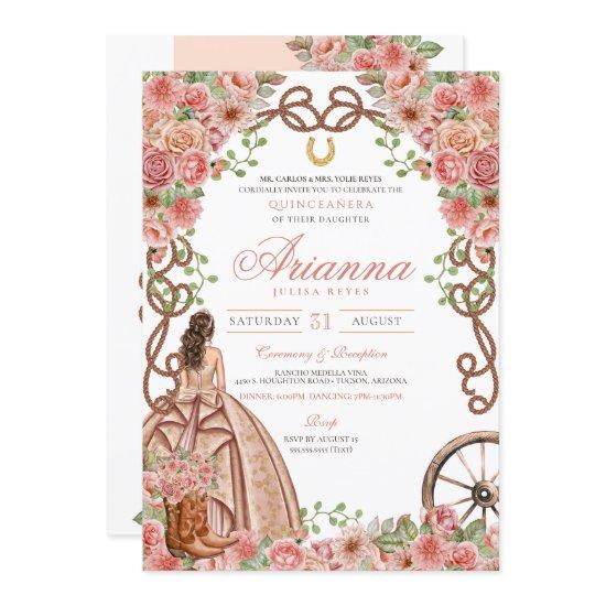 Rose Gold Floral Western Elegant Quinceanera