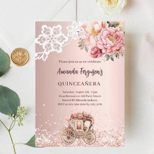 Rose gold florals lace carriage Quinceanera