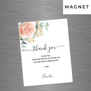 Rose gold florals magnetic thank you card