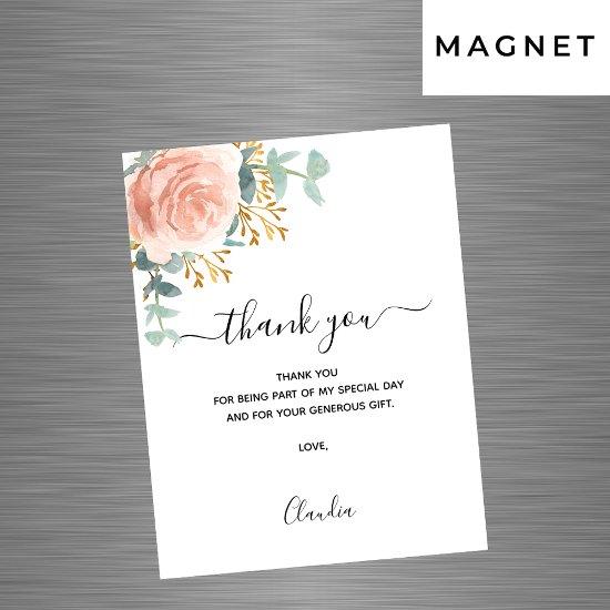 Rose gold florals magnetic thank you card