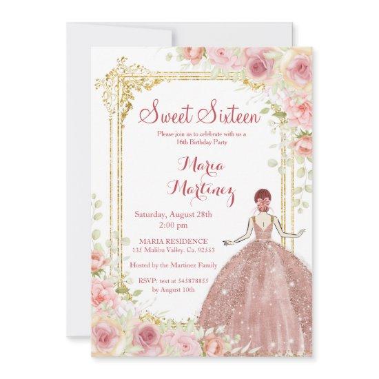 Rose Gold Flowers Gold Glitter Blush Pink Sweet 16