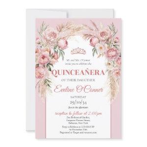 Rose gold flowers pampas grass boho Quinceañera