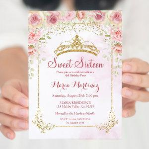 Rose Gold Flowers With Gold Glitter Sweet 16