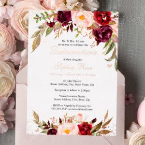 Rose Gold FOIL Blush Burgundy Floral Quinceanera Foil
