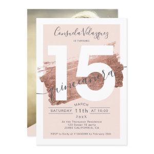 Rose gold foil brushstroke blush quinceanera photo