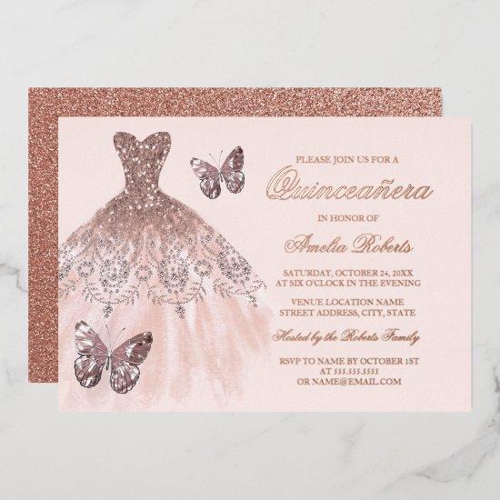 ROSE GOLD FOIL Butterfly Dress Quinceanera  Foil