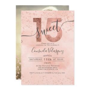 Rose gold foil confetti pink Quinceanera photo