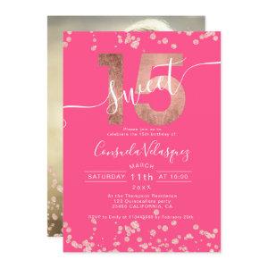 Rose gold foil confetti pink Quinceanera photo