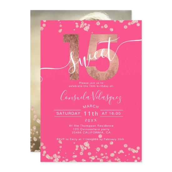 Rose gold foil confetti pink Quinceanera photo