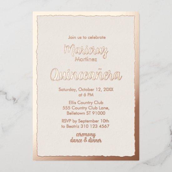 Rose Gold Foil Ivory Quinceañera Photo