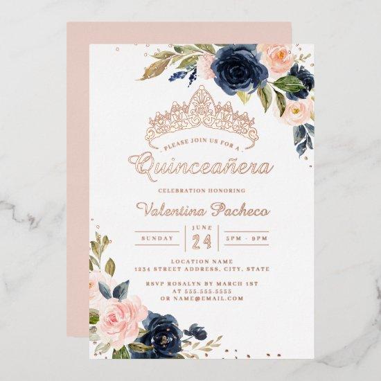 ROSE GOLD FOIL Navy Blush Quinceanera  Foil