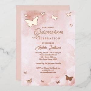 ROSE GOLD FOIL Pink Butterfly Quinceanera  Foil