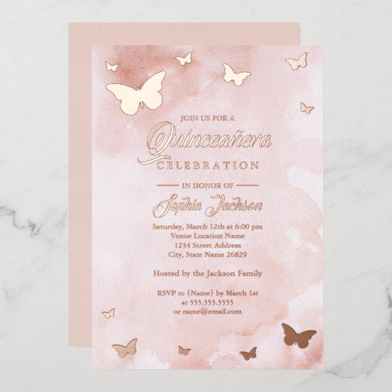ROSE GOLD FOIL Pink Butterfly Quinceanera  Foil
