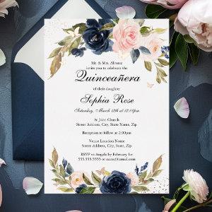 ROSE GOLD FOIL Pink Navy Floral Quinceanera  Foil