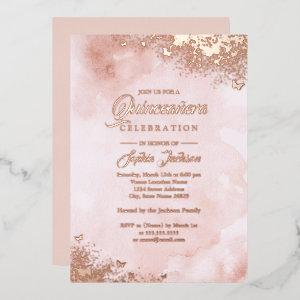 ROSE GOLD FOIL Pink Peach Butterfly Quinceanera  Foil