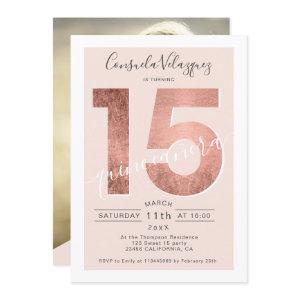 Rose gold foil script blush quinceanera photo