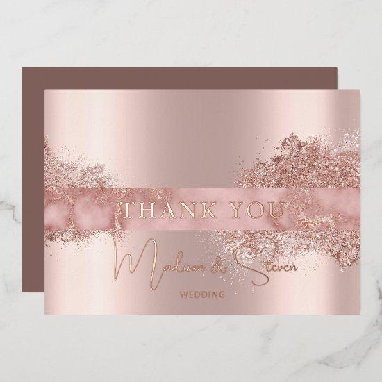Rose Gold Foil Script Wedding Thank You Cards